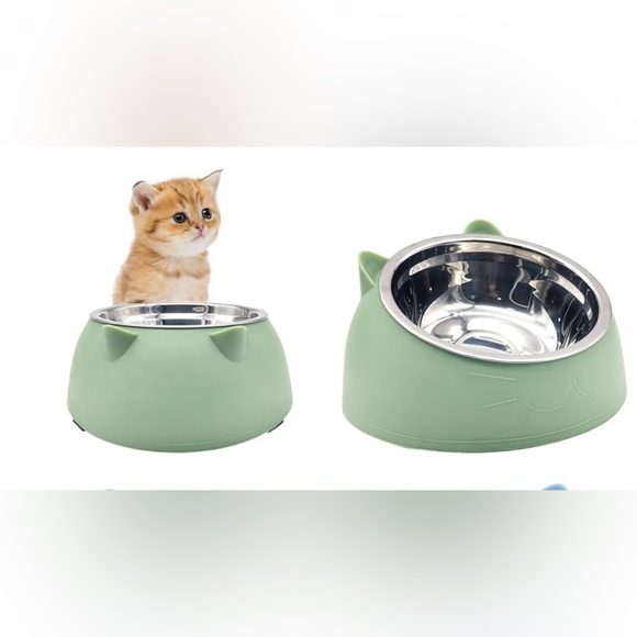 Blue 200ml - New -Raised Cat Bowls, Tilted Stainless Steel Cat Food Bowls - Picture 7 of 8